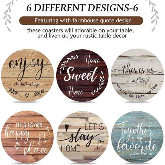 Wood Heart Coasters Set of 6 with Holder Farmhouse Drink Table Protection Gift - Picture 5 of 7